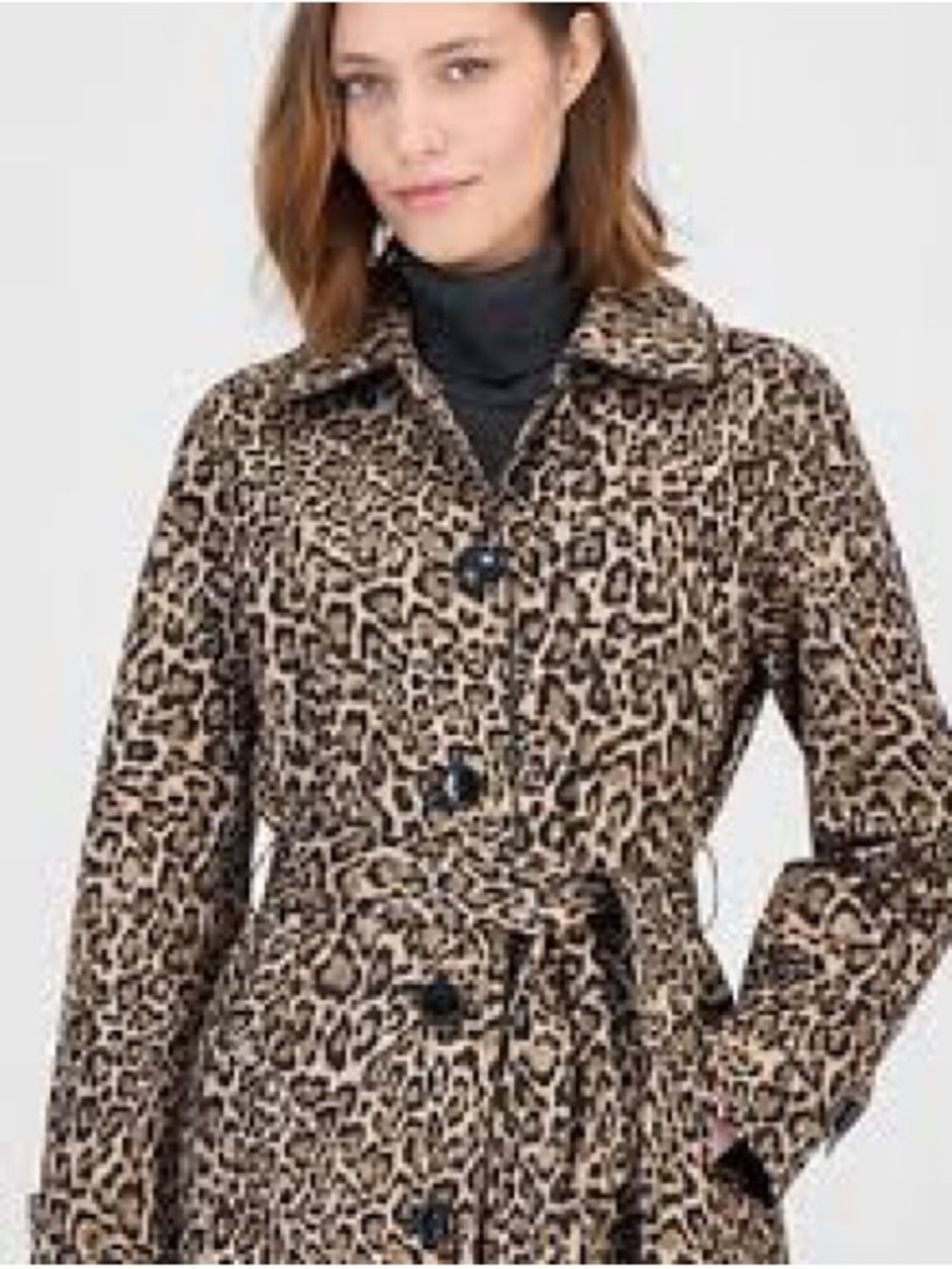 Michael Kors Leopard-Print Tie-Waist Trench Coat - Black & Tan